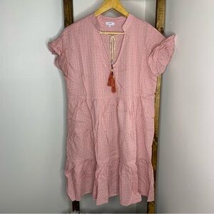 VOY Pink Textured Short Sleeve Dress M